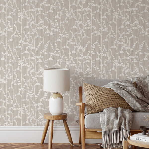 Neutral Beige Bamboo Wallpaper CC357