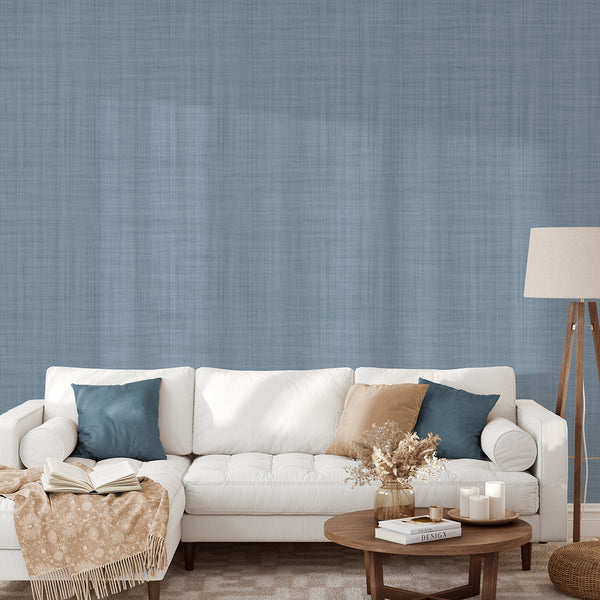 Dusty Blue Linen Texture Wallpaper L051