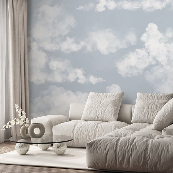 Pastel Blue Sky & Clouds Wall Mural AM020 - CostaCover - Peel and stick Removable Wallpaper - about walls - abstract wallpaper - accent wallpaper