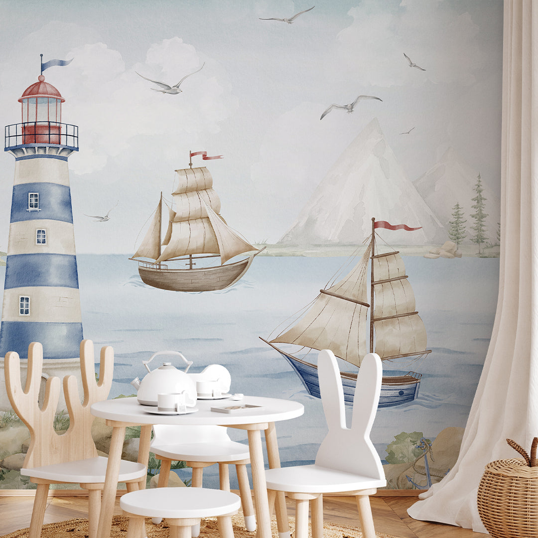 Blue Nautical Lighthouse Wall Mural AM149