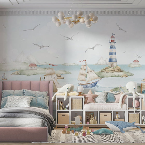 Blue Green Nautical Wall Mural AM150 - CostaCover-Peel and stick Removable Wallpaper-abstract wall art-accent wallpaper-adhesive wallpaper