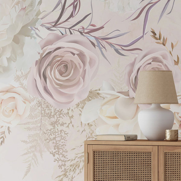 Nude Pink Floral Wall Mural WM009 - CostaCover - Peel and stick Removable Wallpaper - baby bedroom - bathroom wallpaper - bedroom interior