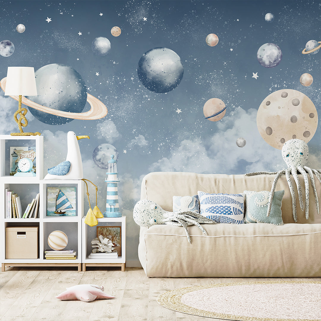 Blue Planets in Space Wall Mural SM091