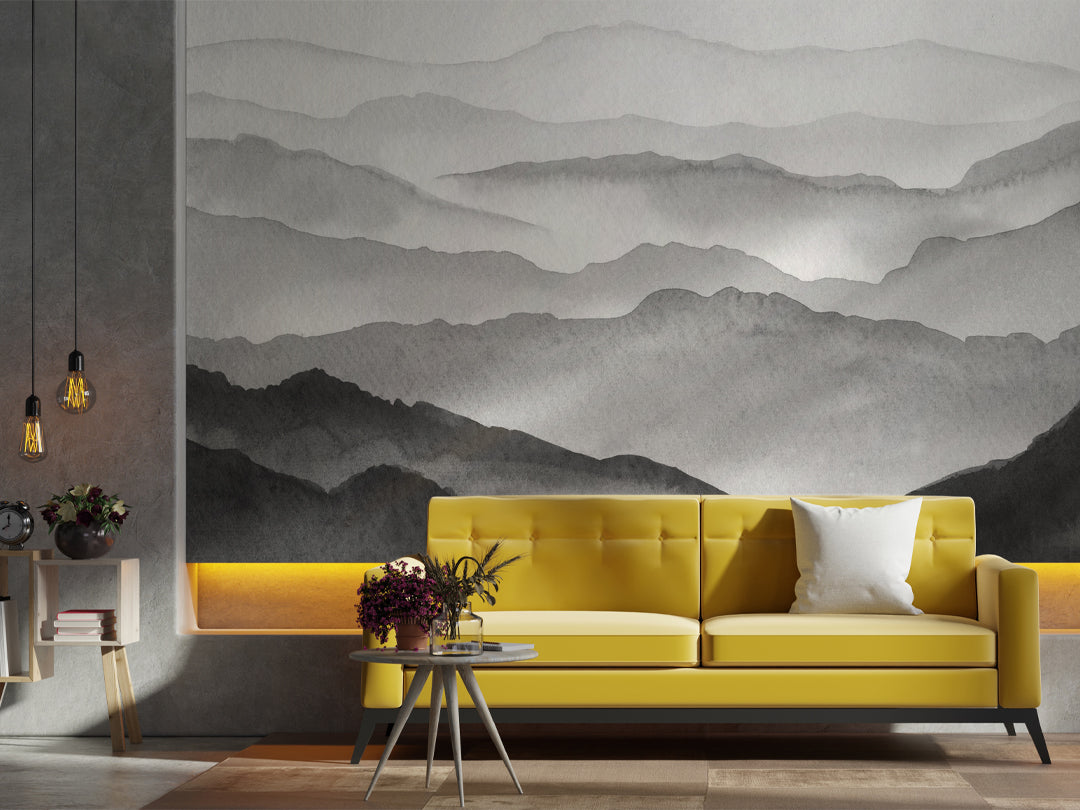 Gray Watercolor Mountains Wall Mural WM042