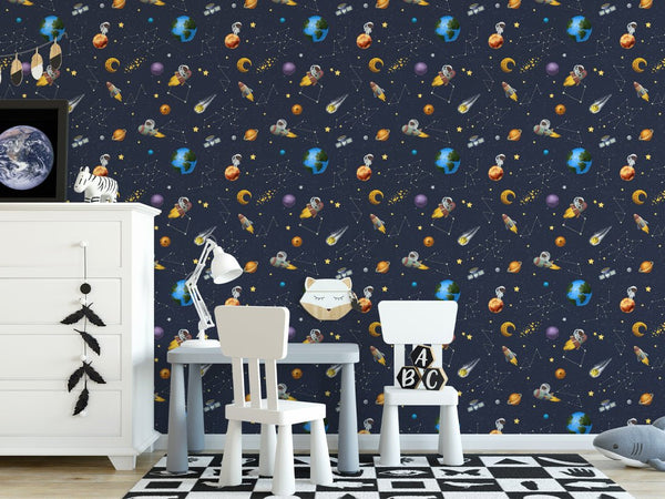 Dark Blue Space Wallpaper W078 - CostaCover - Peel and stick Removable Wallpaper - abstract wall art - abstract wallpaper - accent wallpaper
