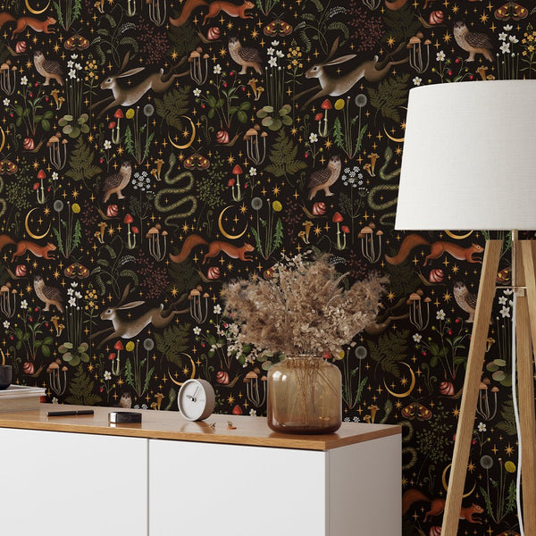 Dark Animal Floral Wallpaper W144 - CostaCover - Peel and stick Removable Wallpaper - abstract floral - abstract wall art - abstract wallpaper