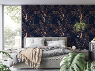 Dark Blue Banana Leaves Wallpaper CC318