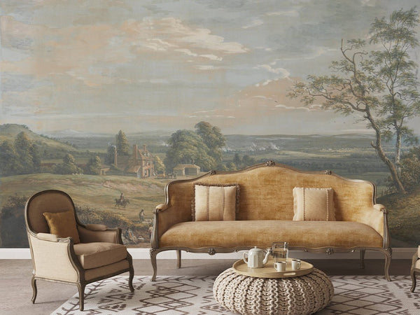 English Vintage Landscape Wall Mural AM081 - CostaCover - Peel and stick Removable Wallpaper - A Distant View of Maidstone - about walls - abstract wall art