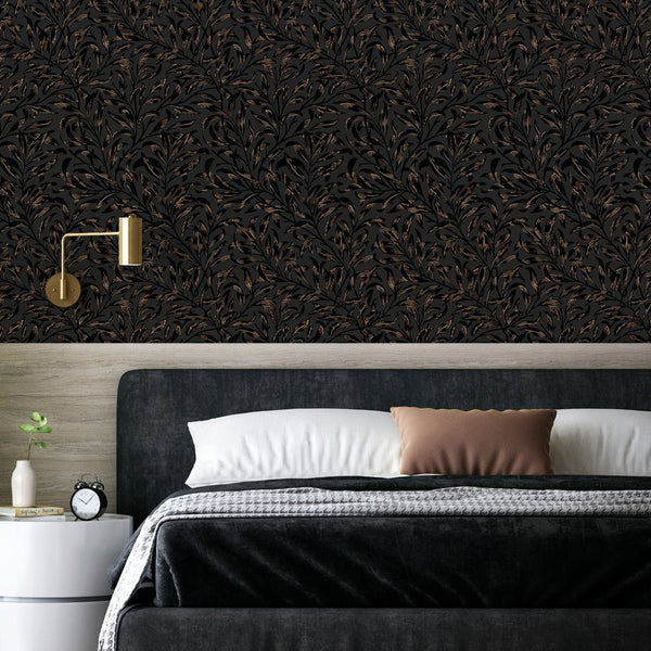 Black & Bronze Willow Bough by Morris Wallpaper W093 - CostaCover - Peel and stick Removable Wallpaper - abstract wall art - abstract wallpaper - accent wallpaper
