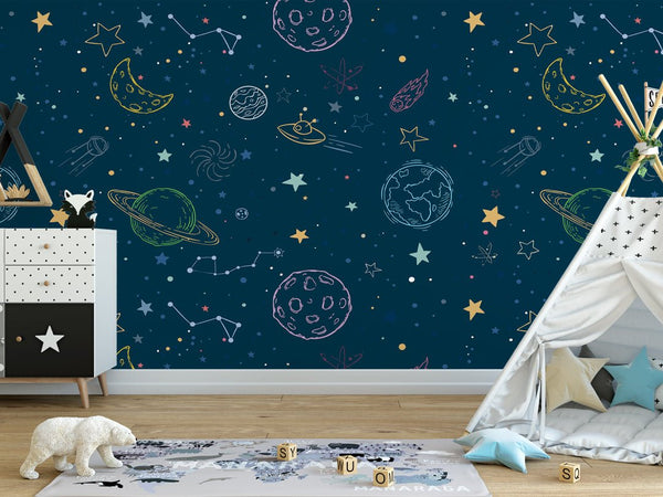 Сolorful Cosmic Space Wallpaper W061 - CostaCover - Peel and stick Removable Wallpaper - abstract wall art - abstract wallpaper - adhesive wallpaper