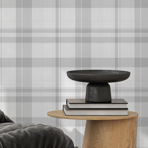 Gray Plaid Farmhouse Wallpaper S009 - CostaCover-Peel and stick Removable Wallpaper-accent wallpaper-adhesive wallpaper-bathroom wallpaper