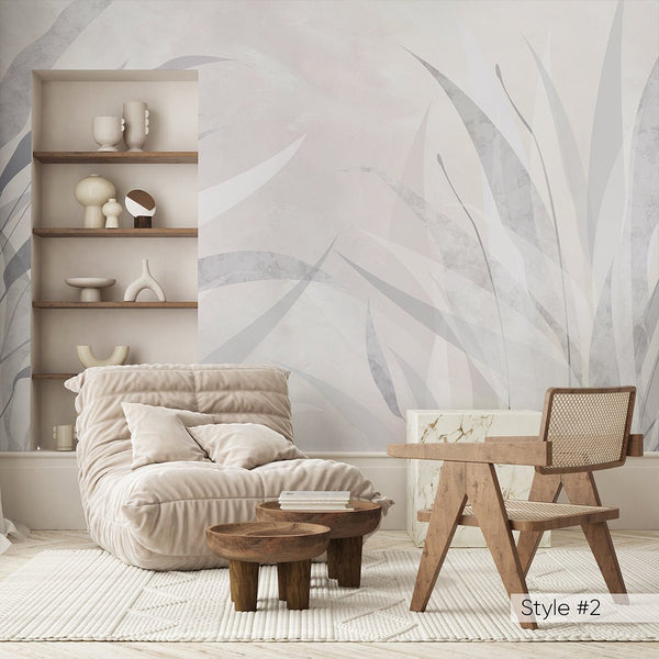 Beige Gray Leaves Wall Mural AM078 - CostaCover - Peel and stick Removable Wallpaper - about walls - abstract floral - accent wallpaper
