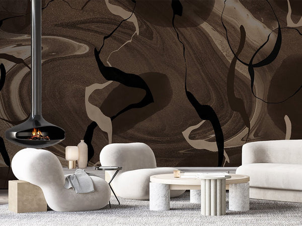 Dark Brown Abstract Wall Mural AM058 - CostaCover - Peel and stick Removable Wallpaper - about walls - Abstract - Abstract Labyrinth Lines