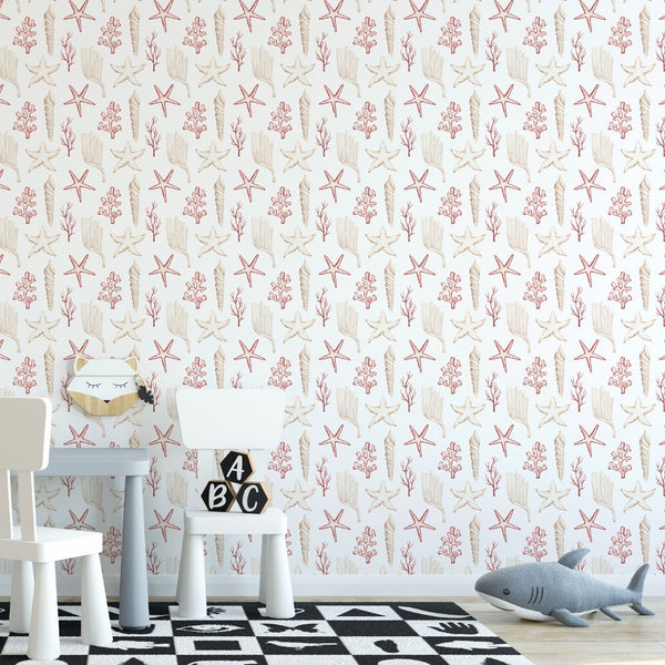 Pink Beige Sea World Wallpaper W069 - CostaCover - Peel and stick Removable Wallpaper - abstract wallpaper - accent wallpaper - adhesive wallpaper