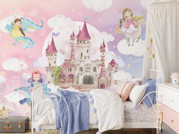 Castle & Princesses Wall Mural WM071 - CostaCover - Peel and stick Removable Wallpaper - abstract wallpaper - accent wallpaper - adhesive wallpaper