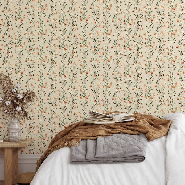 Yellow Mini Flowers Wallpaper W155 - CostaCover - Peel and stick Removable Wallpaper - abstract floral - abstract wallpaper - accent wallpaper