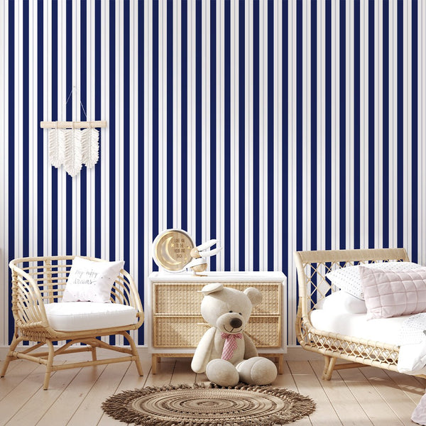 Navy Blue Stripes Wallpaper S012 - CostaCover - Peel and stick Removable Wallpaper - accent wallpaper - adhesive wallpaper - aqua blue