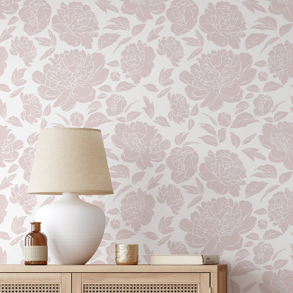 Pastel Pink Peony Flowers Wallpaper CC300 - CostaCover - Peel and stick Removable Wallpaper - abstract floral - abstract wallpaper - accent wallpaper