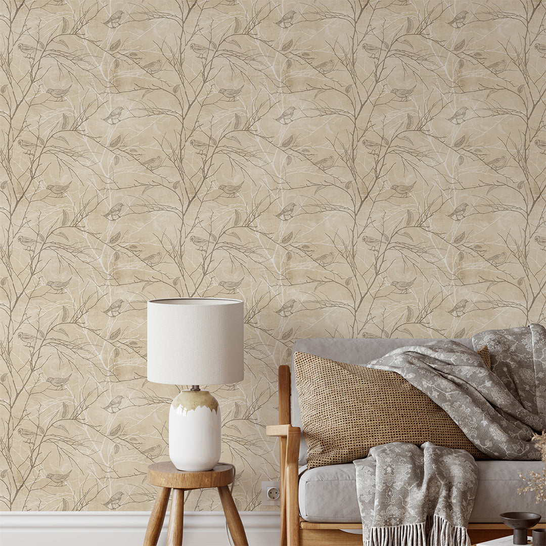 Vintage Birds on Branches Wallpaper CC356