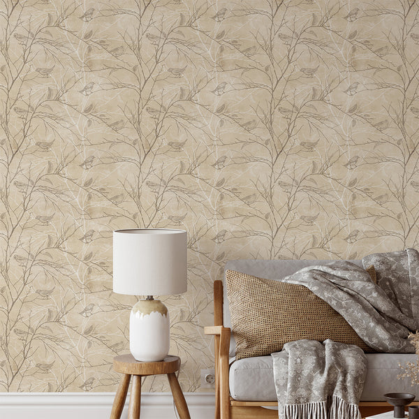 Vintage Birds on Branches Wallpaper CC356