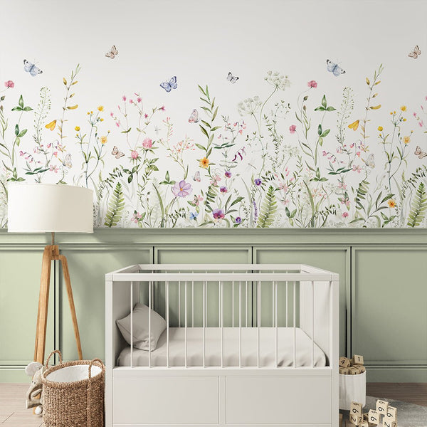 Colored Wildflowers Field Wall Mural SM043 - CostaCover - Peel and stick Removable Wallpaper - accent wallpaper - adhesive wallpaper - baby bedroom