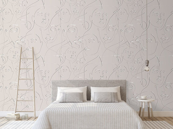 Neutral Beige Female Face Wallpaper CC292 - CostaCover - Peel and stick Removable Wallpaper - 3d wall murals - 3d wall painting - Abstract