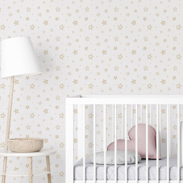 Beige Tiny Stars Wallpaper A045 - CostaCover-Peel and stick Removable Wallpaper-accent wallpaper-adhesive wallpaper-baby bedroom