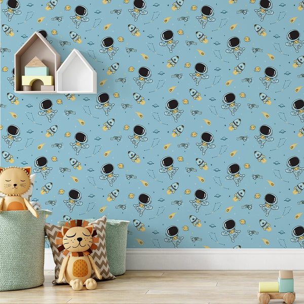 Blue Astronaut Wallpaper S128 - CostaCover-Peel and stick Removable Wallpaper-accent wallpaper-adhesive wallpaper-bathroom wallpaper