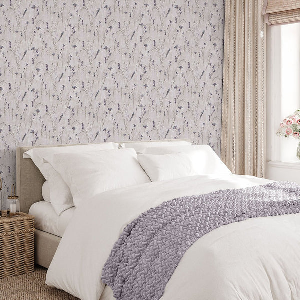 Purple Lavender Flower Wallpaper S079 - CostaCover - Peel and stick Removable Wallpaper - accent wallpaper - adhesive wallpaper - bathroom wallpaper