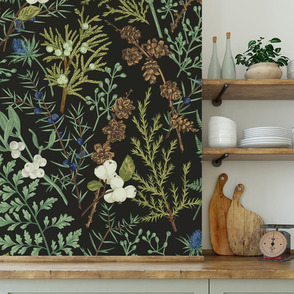 Wild Floral and Fern Wall Mural CCM123 - CostaCover - Peel and stick Removable Wallpaper - accent wallpaper - adhesive wallpaper - bathroom wallpaper
