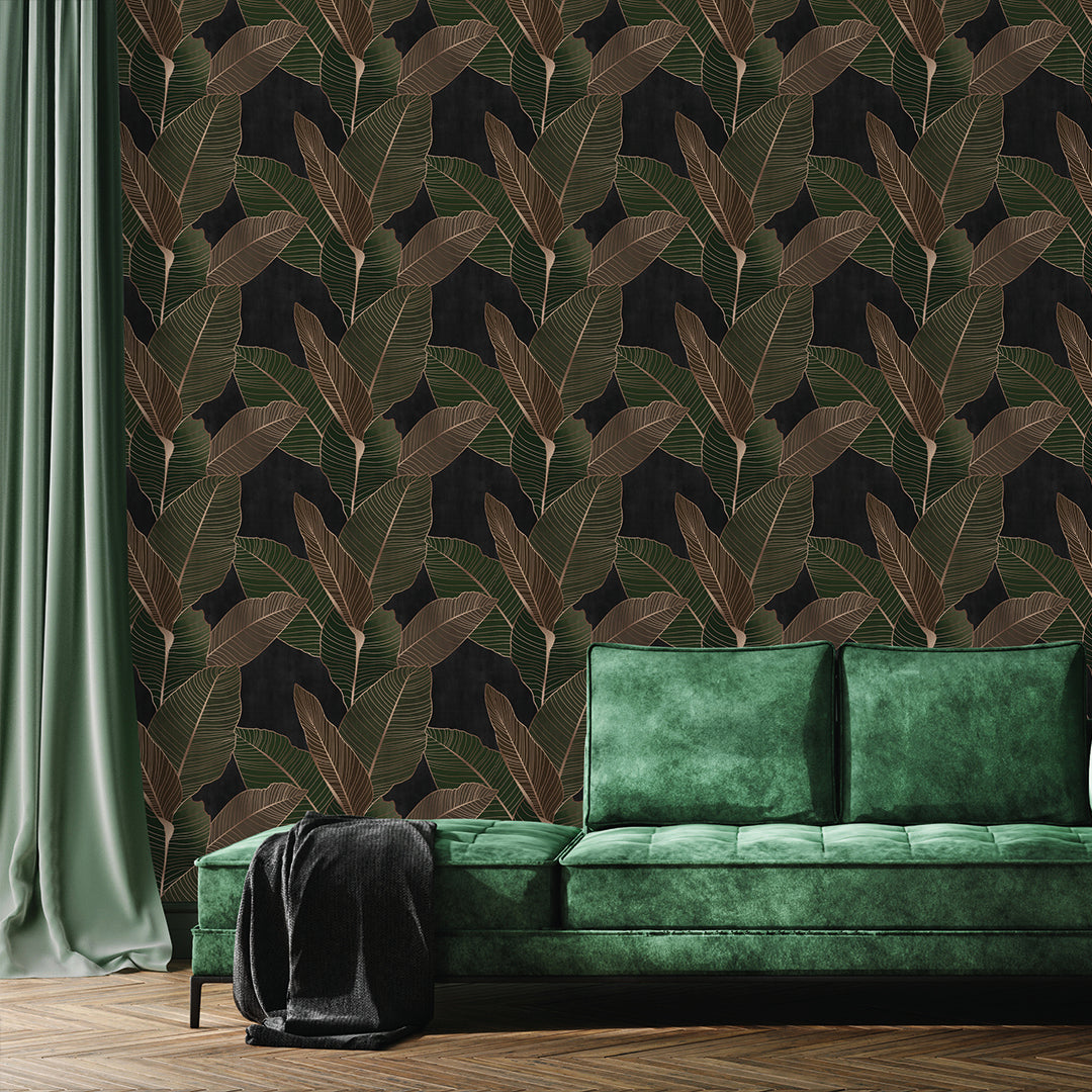 Dark Green Banana Leaves Wallpaper CC364