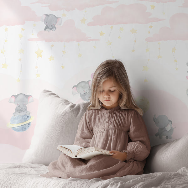 Pink Elephant Nursery Wall Mural LM010