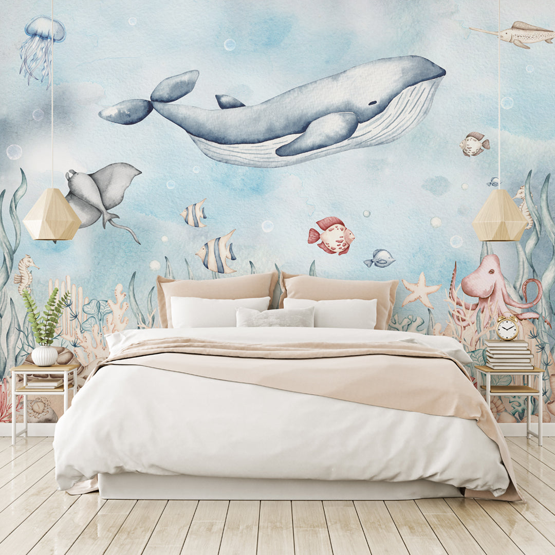 Watercolor Undersea World Self Adhesive Wall Mural WM055