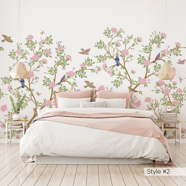 Blossom Flowers & Birds Wall Mural WM033 - CostaCover - Peel and stick Removable Wallpaper - accent wallpaper - adhesive wallpaper - baby bedroom