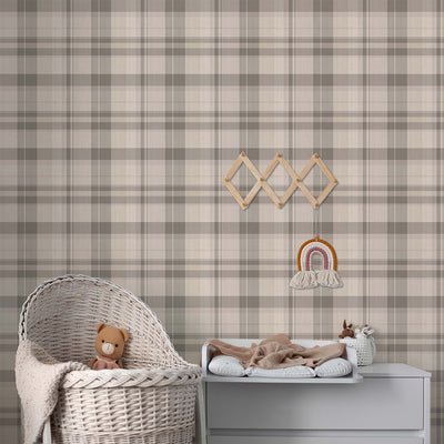 Beige Brown Plaid Wallpaper S006