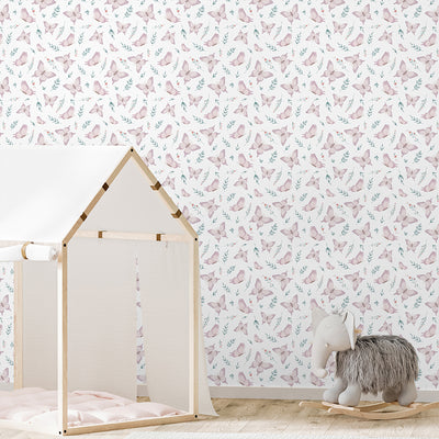 Pink Butterfly & Leaf Wallpaper A049