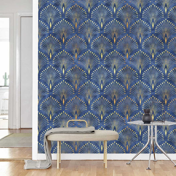 Blue Gold Art Deco Wallpaper CC286