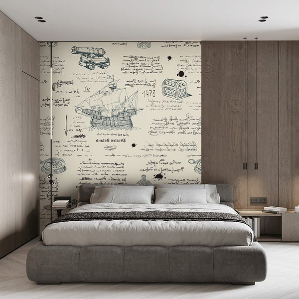 Maritime Sketch Wall Mural AM166 - CostaCover-Peel and stick Removable Wallpaper-accent wallpaper-adhesive wallpaper-Antique
