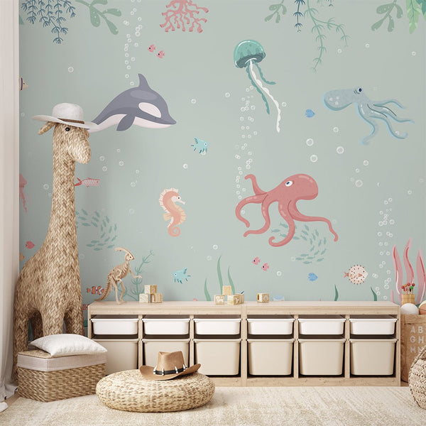 Sea World Wall Mural SM012 - CostaCover - Peel and stick Removable Wallpaper - accent wallpaper - adhesive wallpaper - aqua blue