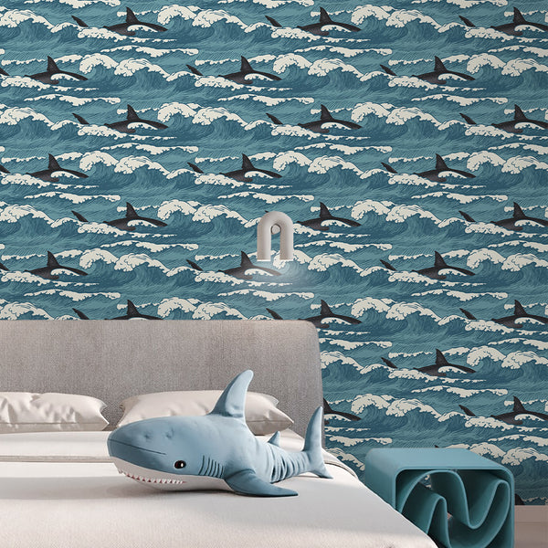 Japanese Orca Waves Wallpaper A103