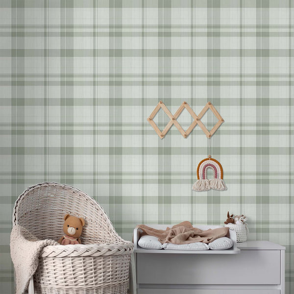 Green Plaid Farmhouse Wallpaper S010 - CostaCover-Peel and stick Removable Wallpaper-abstract wallpaper-accent wallpaper-adhesive wallpaper