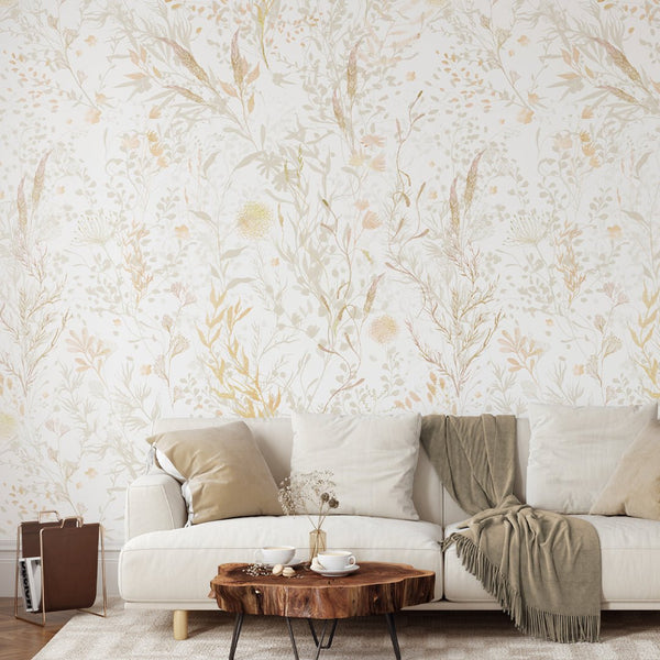 Beige & Gold Floral Wallpaper W052 - CostaCover - Peel and stick Removable Wallpaper - accent wallpaper - adhesive wallpaper - baby bedroom