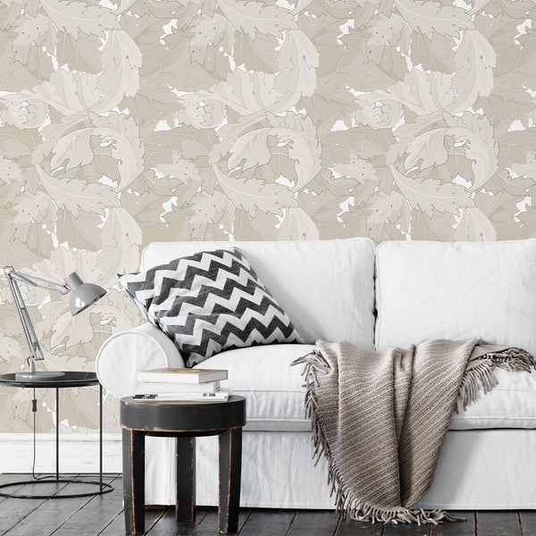 Beige Acanthus by Morris Wallpaper W118 - CostaCover - Peel and stick Removable Wallpaper - abstract floral - accent wallpaper - adhesive wallpaper