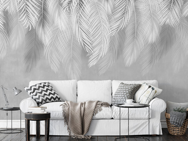Gray Tropical Leaves Wall Mural WM043 - CostaCover - Peel and stick Removable Wallpaper - accent wallpaper - adhesive wallpaper - banana leaves