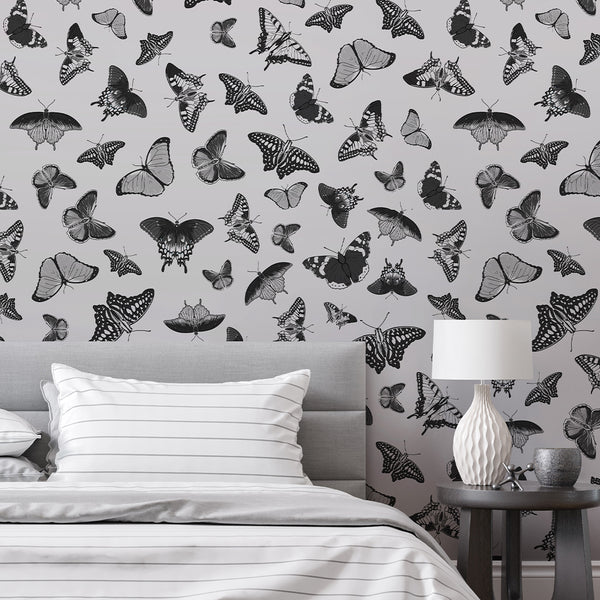 Black White Butterflies Wallpaper W158 - CostaCover - Peel and stick Removable Wallpaper - abstract wall art - abstract wallpaper - accent wallpaper