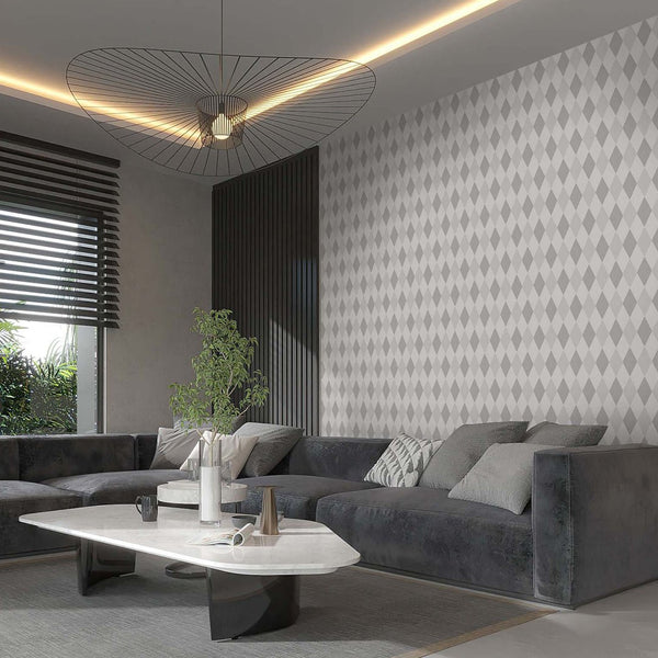 Two Color Gray Rhombus Wallpaper S024 - CostaCover - Peel and stick Removable Wallpaper - abstract wallpaper - accent wallpaper - adhesive wallpaper