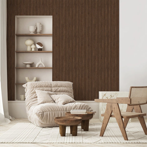 Wooden Walnut Slat Panels Wallpaper A004 - CostaCover - Peel and stick Removable Wallpaper - about walls - abstract wallpaper - accent wallpaper