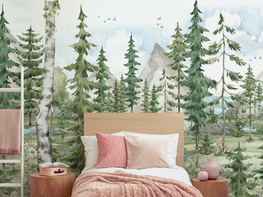 Lake in the Forest and Mountains Self Adhesive Wall Mural WM057