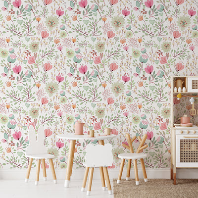 Pink Green Floral Wallpaper CC345