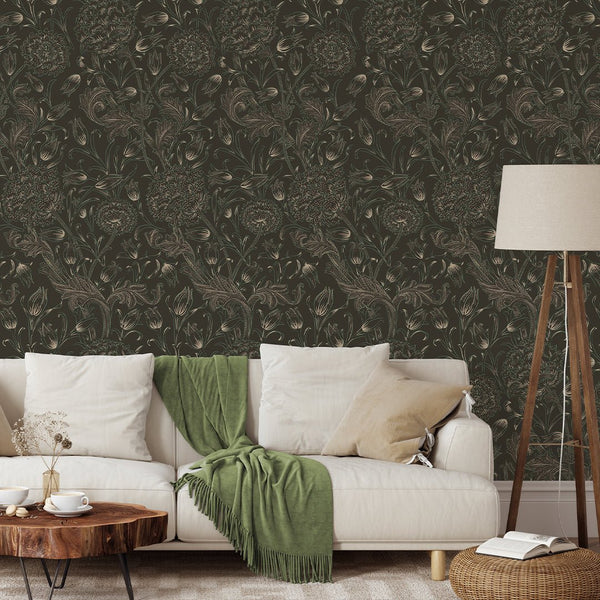 Brown Wild Tulip by Morris Wallpaper W112 - CostaCover - Peel and stick Removable Wallpaper - abstract floral - abstract lines - abstract wall art